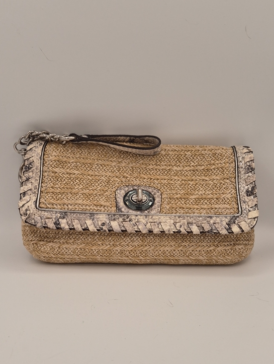 Coach Handbags - Coach Hampton Straw Clutch Wristlet Python Leather Trim Turnlock 47440